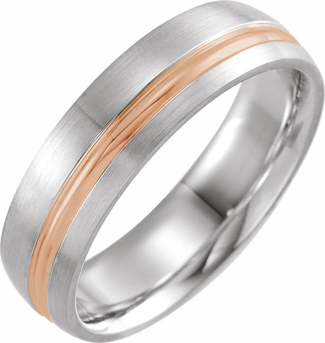 14K White & Rose 6 mm Grooved Band with Brush Finish Size 9