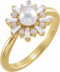 14K Yellow  Cultured White Akoya Pearl, Natural White Opal & 1/4 CTW Natural Diamond Ring