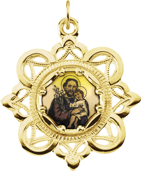 10K Yellow 25.75x25.75 mm Enamel St. Joseph Pendant