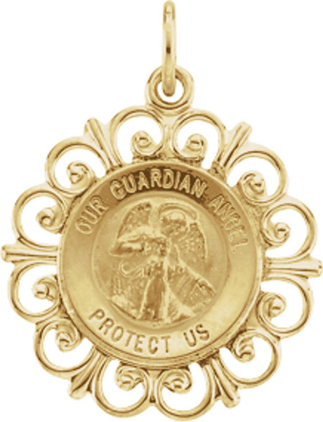 14K Yellow 18 mm Round Guardian Angel Pendant Medal