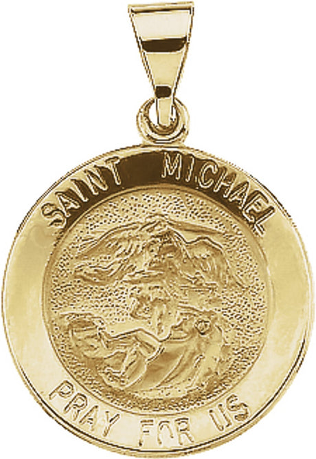 14K Yellow Gold 18x18 mm Round Hollow St. Michael Medal  