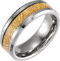 Tungsten 8 mm Beveled-Edge Imitation Gold Meteorite Inlay Comfort-Fit Flat Band Size 7.5 