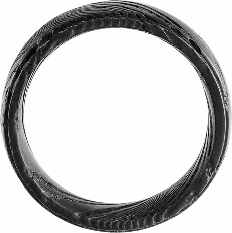 Black Damascus Steel 8 mm Stepped-Edge Comfort-Fit Flat Band Size 7.5