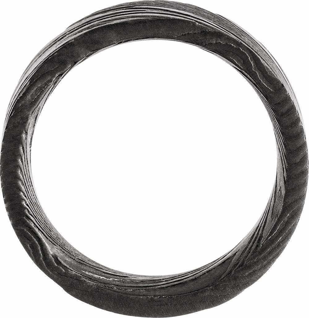 Damascus Steel 8 mm Flat Black  Patterned Band Size 7