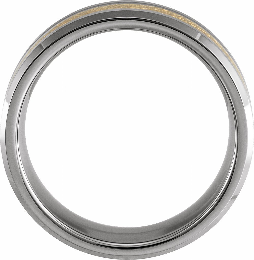Tungsten 8 mm Beveled-Edge Imitation Gold Meteorite Inlay Comfort-Fit Flat Band Size 7 