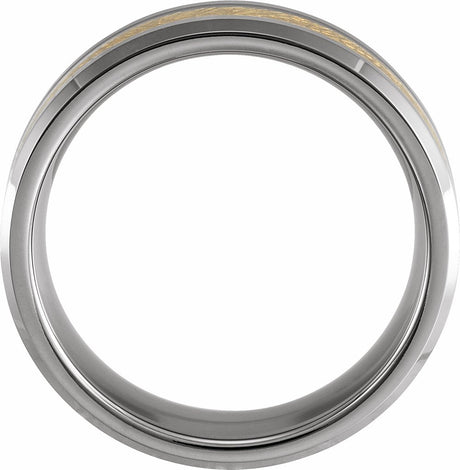 Tungsten 8 mm Beveled-Edge Imitation Gold Meteorite Inlay Comfort-Fit Flat Band Size 7 