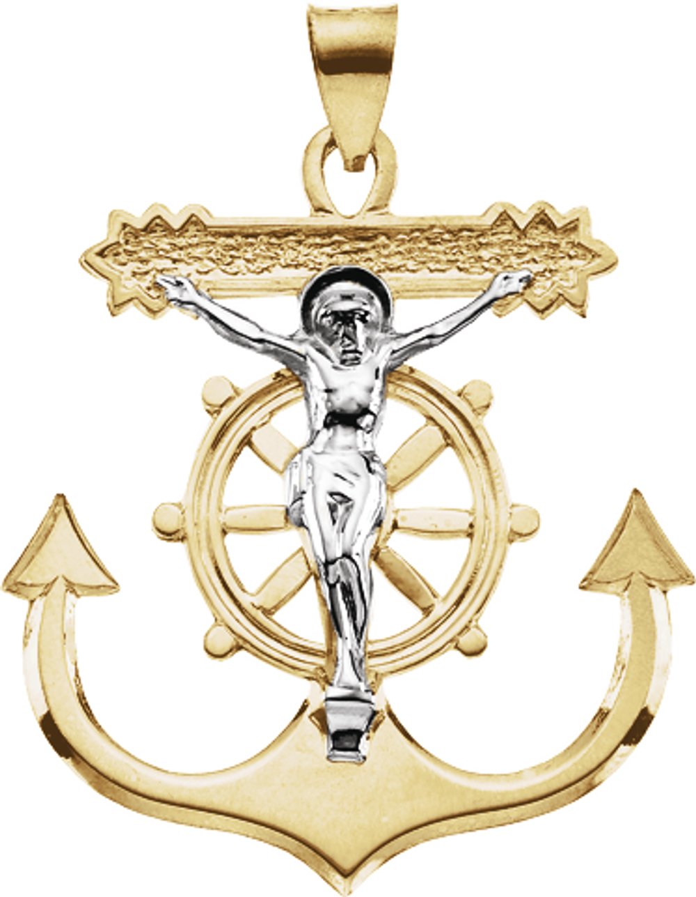 14K Yellow/White 31x30 mm Mariner's Crucifix Pendant