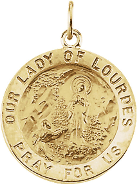 14K Yellow 18 mm Round Our Lady of Lourdes Medal