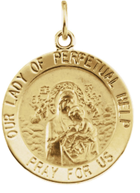 14K Yellow 15 mm Round Our Lady of Perpetual Help Medal