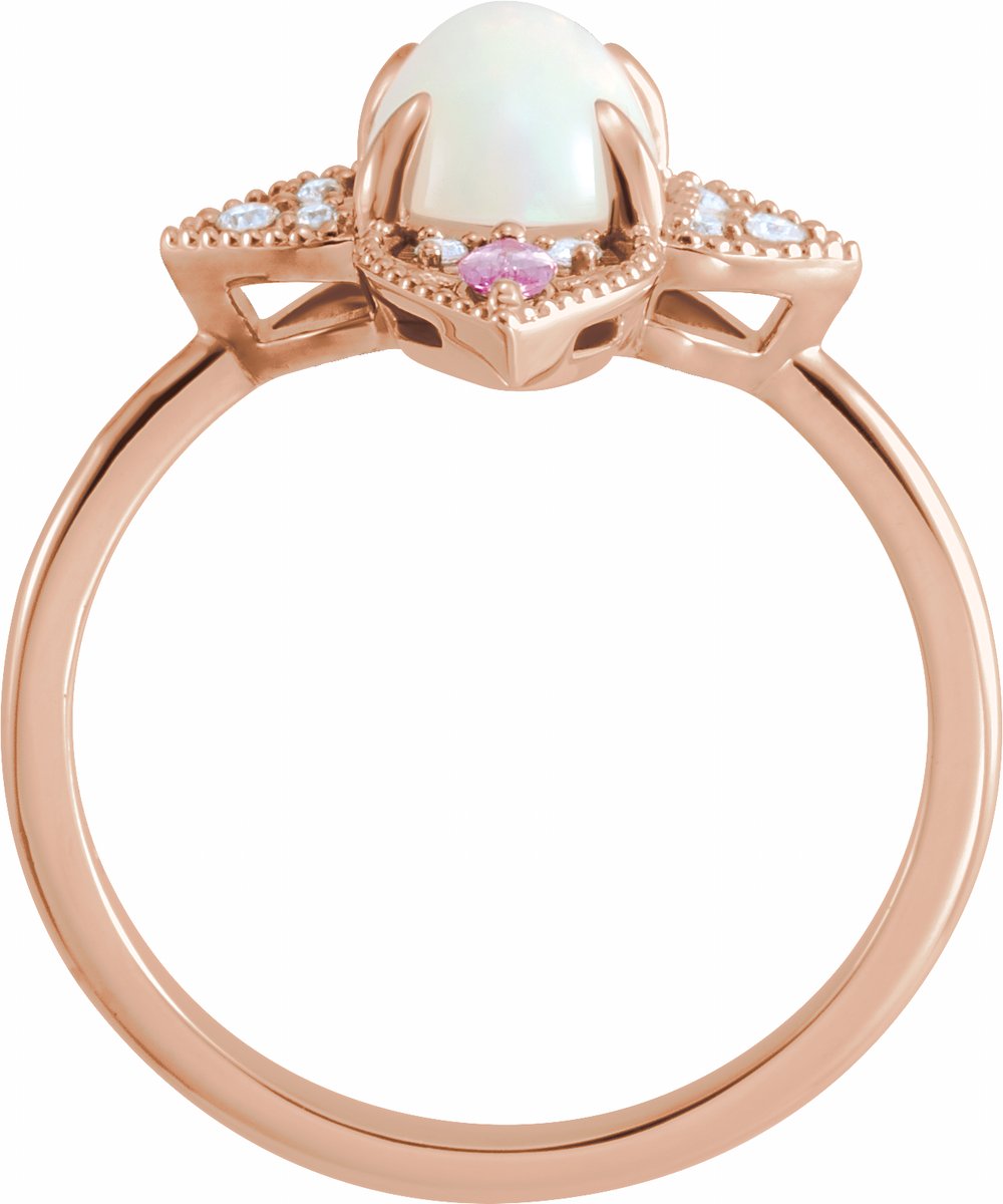 14K Rose Natural Ethiopian Opal, Natural Pink Sapphire & .05 CTW Natural Diamond Ring