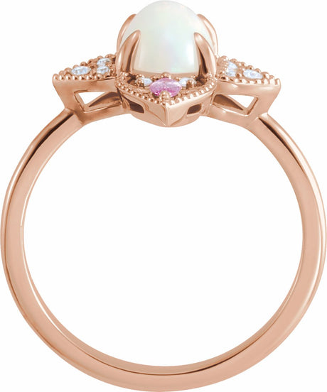 14K Rose Natural Ethiopian Opal, Natural Pink Sapphire & .05 CTW Natural Diamond Ring