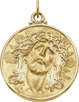 14K Yellow Gold 28 mm Round Face of Jesus (Ecce Homo) Medal
