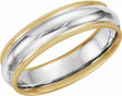 14K Yellow/White/Yellow 6 mm Milgrain Edge Grooved Comfort-Fit Half Round Band Size 8