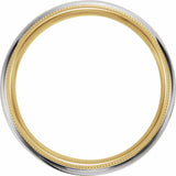 14K Yellow/White/Yellow 5 mm Milgrain Edge Grooved Comfort-Fit Half Round Band Size 11.5