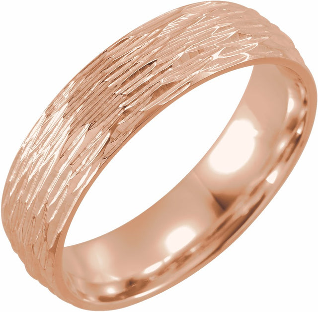 14K Rose 6 mm Tree Bark Pattern Band  Size 8