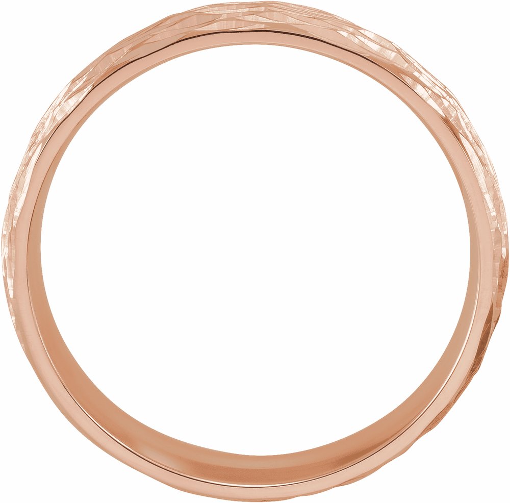 14K Rose 6 mm Tree Bark-Inspired Comfort-Fit Flat Band Size 11