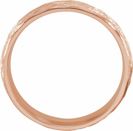 14K Rose 6 mm Tree Bark-Inspired Comfort-Fit Flat Band Size 11
