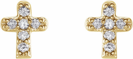 14K Yellow Gold .06 CTW Natural Diamond Youth Cross Earrings