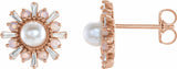 14K Rose Cultured White Akoya Pearl, Natural White Opal & 1/6 CTW Natural Diamond Earrings