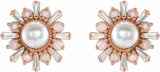 14K Rose Cultured White Akoya Pearl, Natural White Opal & 1/6 CTW Natural Diamond Earrings