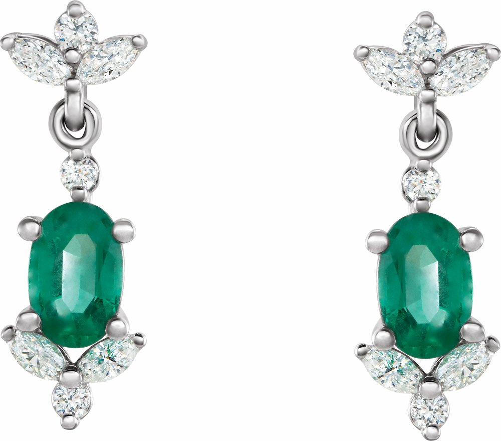 14K White Natural Emerald & 1/3 CTW Natural Diamond Earrings