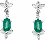 14K White Natural Emerald & 1/3 CTW Natural Diamond Earrings