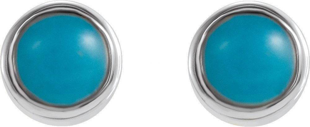 14K White Natural Turquoise Bezel-Set Earrings