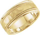 14K Yellow 8 mm Flat Comfort-Fit Rope Band with Hammer Finish Size 10