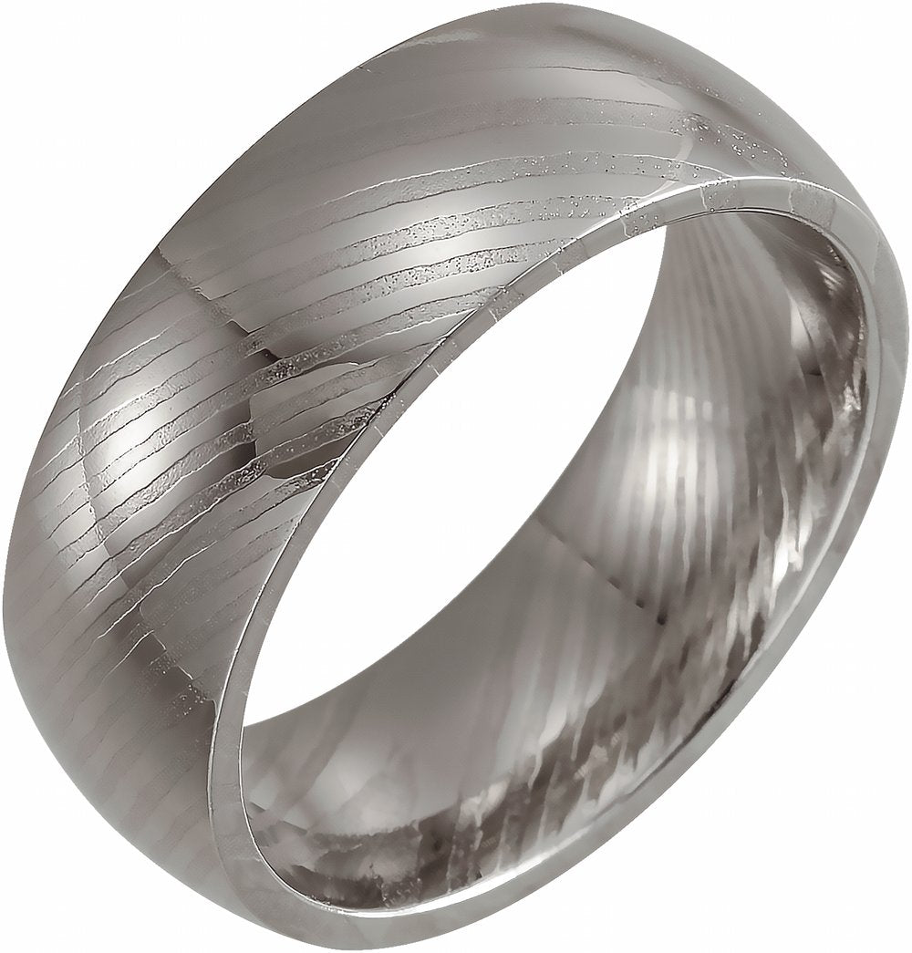 Damascus Steel 8 mm Half Round Patterned Comfort-Fit Band Size 8