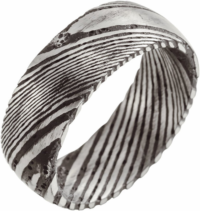 Damascus Steel 8 mm Comfort-Fit Half Round Band Size 7