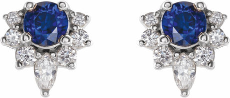 14K White Lab-Grown Blue Sapphire & 1/6 CTW Natural Diamond Earrings