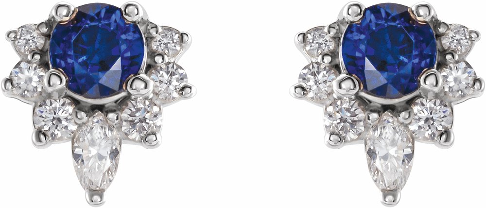 14K White Lab-Grown Blue Sapphire & 1/6 CTW Natural Diamond Earrings