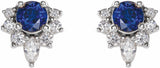 14K White Lab-Grown Blue Sapphire & 1/6 CTW Natural Diamond Earrings