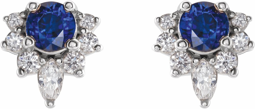 14K White Natural Blue Sapphire & 1/6 CTW Natural Diamond Earrings