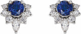 14K White Natural Blue Sapphire & 1/6 CTW Natural Diamond Earrings