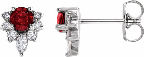 14K White Gold Natural Mozambique Garnet & 1/6 CTW Natural Diamond Earrings