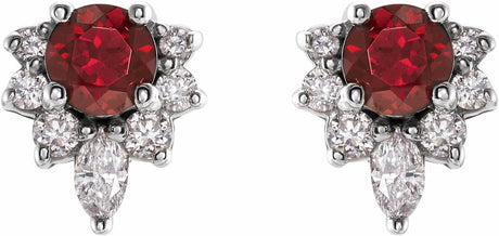 14K White Gold Natural Mozambique Garnet & 1/6 CTW Natural Diamond Earrings