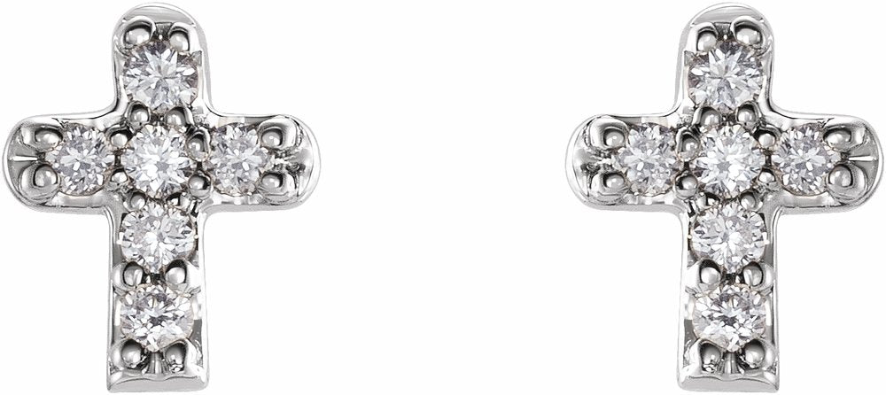 14K White .06 CTW Natural Diamond Youth Cross Earrings