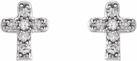 14K White .06 CTW Natural Diamond Youth Cross Earrings