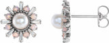 14K White Cultured White Akoya Pearl, Natural White Opal & 1/6 CTW Natural Diamond Earrings