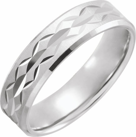 14K White 6 mm Design Band with Satin/Polished Finish Size 10.5