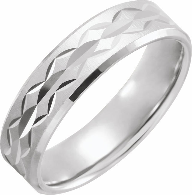 14K White 6 mm Design Band with Satin/Polished Finish Size 10.5