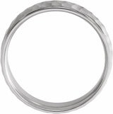 14K White 6 mm Step-Edge Band with Matte Hammered Textured