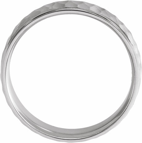 14K White 6 mm Step-Edge Band with Matte Hammered Textured