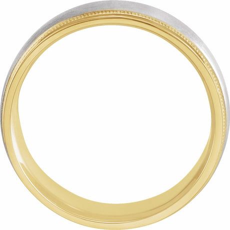 14K Yellow/White 7 mm Milgrain Edge Comfort-Fit Flat Band