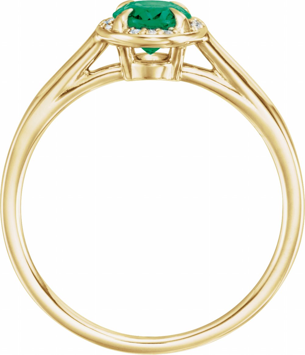 14K Yellow 7x5 mm Lab-Grown Emerald & .03 CTW Natural Diamond Ring