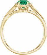 14K Yellow 7x5 mm Lab-Grown Emerald & .03 CTW Natural Diamond Ring