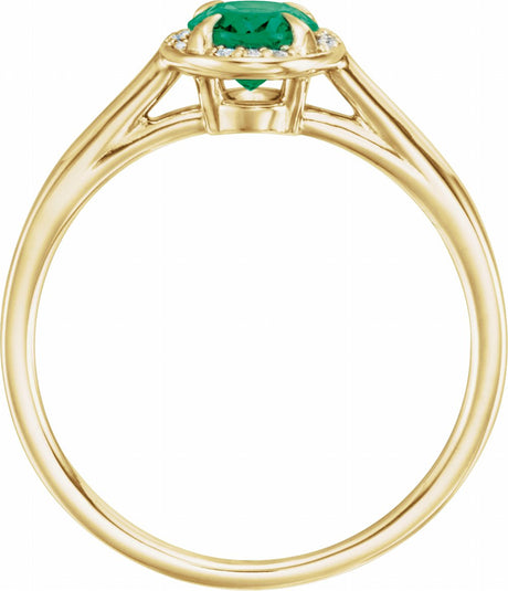 14K Yellow Gold 7x5 mm Lab-Grown Emerald & .03 CTW Natural Diamond Ring