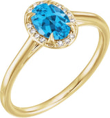 14K Yellow Gold 7x5 mm Natural Swiss Blue Topaz & .03 CTW Natural Diamond Ring