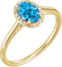 14K Yellow Gold 7x5 mm Natural Swiss Blue Topaz & .03 CTW Natural Diamond Ring